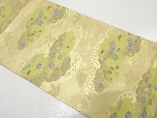 JAPANESE KIMONO / ANTIQUE FUKURO OBI / SILK / WOVEN FLORAL PLANTS